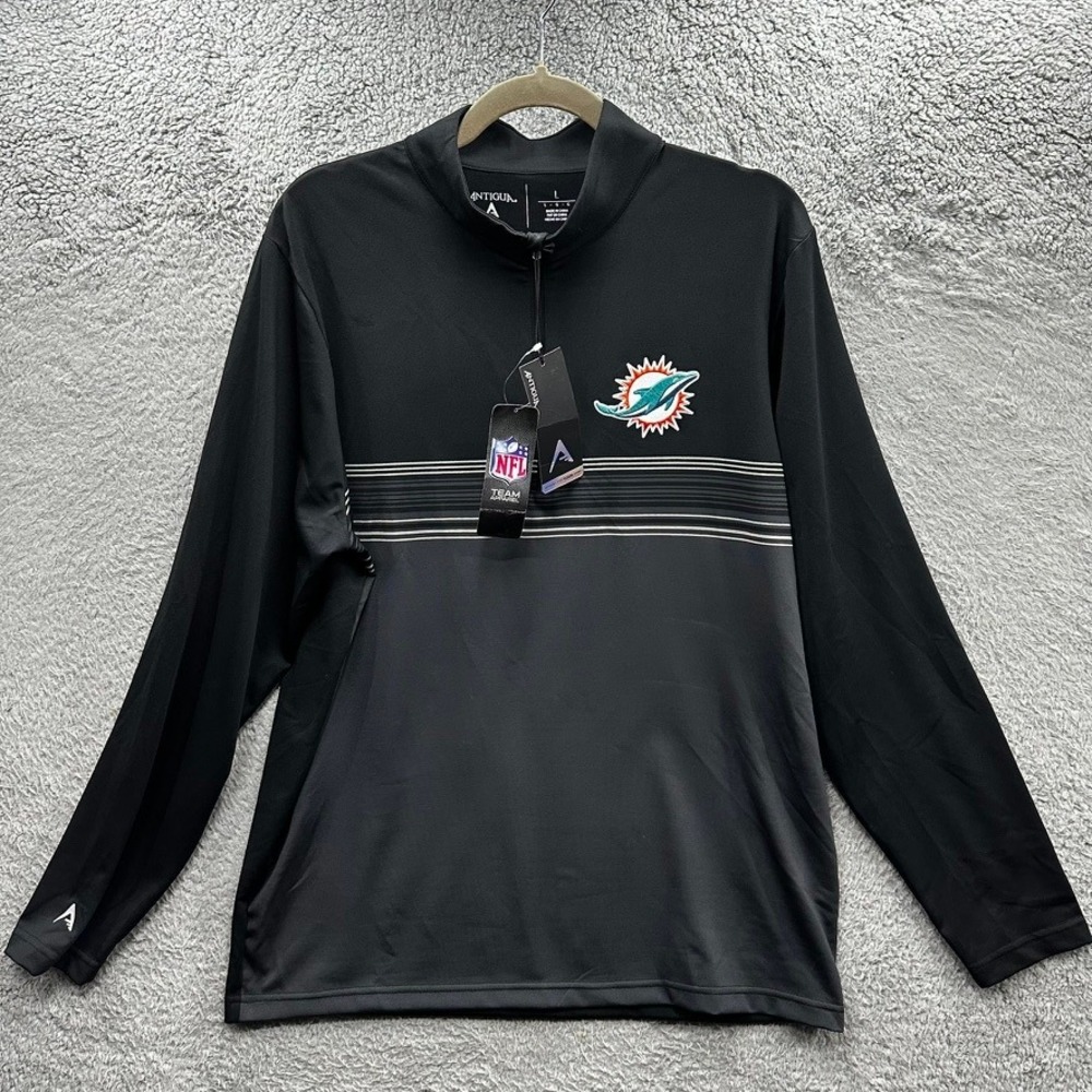 NWT Antigua NFL Miami Dolphins Men's Large Pace Quarter Zip Pullover Black